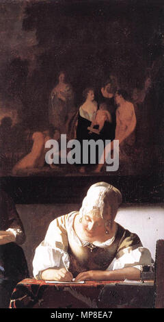 Señora escribiendo una carta con su criada (detalle) circa 1670. 730 Johannes Vermeer - Lady escribiendo una carta con su criada (detalle) - WGA24699