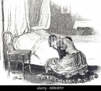 Grabado representando una joven mujer llorando por un amor inalcanzable. Fecha del siglo XIX