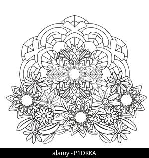 Mandala patrón floral en blanco y negro. Libro para colorear de adultos  página con flores y mandalas. Patrón orientales, vintage elementos  decorativos Imagen Vector de stock - Alamy