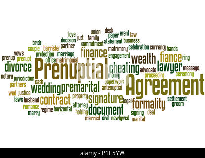 Acuerdo prematrimonial, la palabra nube concepto sobre fondo blanco. Foto de stock