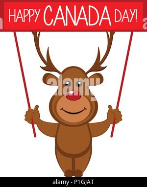 Cute moose sosteniendo una pancarta. El Día de Canadá. Diseño ilustración vectorial Ilustración del Vector