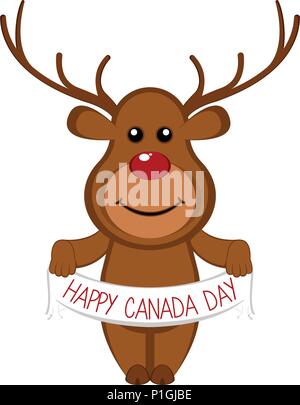 Cute moose sosteniendo una cinta. El Día de Canadá. Diseño ilustración vectorial Ilustración del Vector