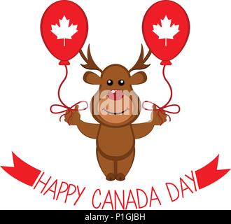 Cute moose sosteniendo un par de guantes. El Día de Canadá. Diseño ilustración vectorial Ilustración del Vector