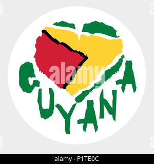 Amor, Guyana, Estados Unidos. Vintage bandera nacional en silueta de corazón de papel rasgado estilo textura buena idea de fondo el día de la independencia para el logo retro bann Ilustración del Vector