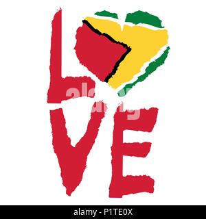 Amor, Guyana, Estados Unidos. Vintage bandera nacional en silueta de corazón de papel rasgado estilo textura buena idea de fondo el día de la independencia para el logo retro bann Ilustración del Vector