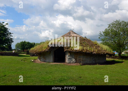 Cabaña de la edad del hierro en el pabellón Fen parque arqueológico, Peterborough, Cambridgeshire, Reino Unido Foto de stock
