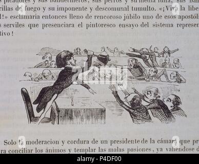 CARICATURA DEL PARLAMENTO - GRABADO DEL LIBRO DEL BARÓN DE PARLA VERDADES - 1849. Ubicación: BIBLIOTECA NACIONAL-COLECCION DE MADRID. Foto de stock