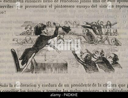 CARICATURA DE LA CAMARA DEL CONGRESO - GRABADO DEL LIBRO DEL BARÓN DE parla-VERDADES - Madrid, 1849. Ubicación: CONGRESO DE LOS DIPUTADOS-archivo, Madrid, España. Foto de stock