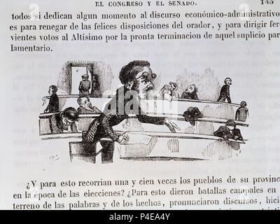 CARICATURA DE ANU SEMNA PARLAMENTARIA EN EL LIBRO DEL BARÓN DE parla-VERDADES - 1849. Ubicación: BIBLIOTECA NACIONAL-COLECCION, Madrid, España. Foto de stock