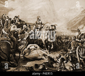 1899 ilustración de una escena en la batalla de Rivoli durante las guerras revolucionarias francesas mostrando Napoleón montado en su caballo Foto de stock