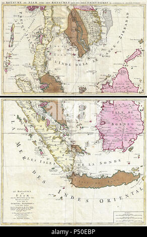 1710 Ottens Mapa del Sudeste de Asia, Singapur, Tailandia (Siam), Malasia, Sumatra, Borneo - Geographicus - Siam-ottens-1710. Foto de stock