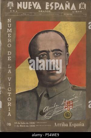 Portada de la revista Nueva España, número de la victoria, abril de 1939. Fotografía de Francisco Franco Bahamonde (El Ferrol, 1892-Madrid, 1975). Foto de stock