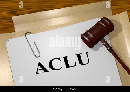 Ilustración 3D de ACLU título de documento legal. American Civil Liberties Union Foto de stock