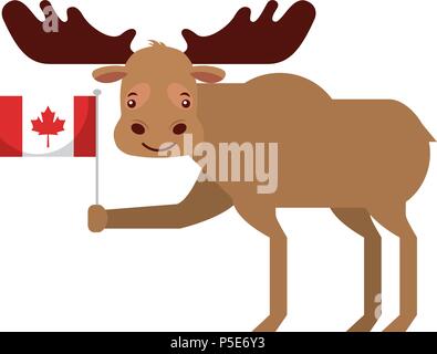 Cute moose celebración bandera canadiense ilustración vectorial Ilustración del Vector