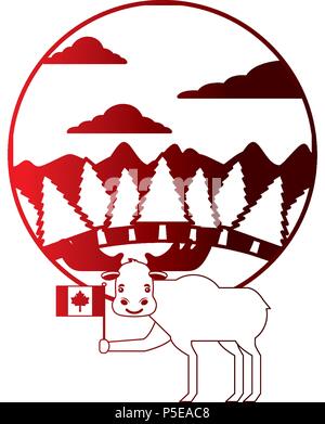 Moose sosteniendo la bandera canadiense en la selva de neón ilustración vectorial Ilustración del Vector