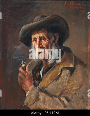 . Hombre viejo con tubo 1914 56 Josef Theodor Moroder-Lusenberg Tiroler Bauer mit Pfeife 1914 Foto de stock