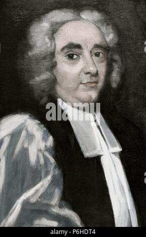 George Berkeley (1685 âA i  1753), también conocido como Obispo Berkeley (Obispo de Cloyne), fue un filósofo Angloirlandés. Grabado. Coloreada. Foto de stock