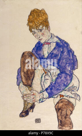 Retrato De La Esposa Del Artista Sentado Sosteniendo Su Pierna Derecha Fecha Periodo 1917 Lapiz Negro Y Aguada Anchura 292 Mm Altura 463 Mm Autor Egon Schiele Fotografia De Stock Alamy