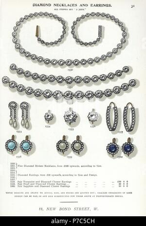 Collares y aretes de diamantes. Desde Chromolithograph Edwin Streeter gemas del catálogo, Bond Street, Londres, circa 1895. Foto de stock