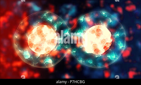Mitosis celular. La división celular de células como forma de vida. Ilustración de microbiología de células duplicar. Biología concepto científico del nacimiento y de la vida.