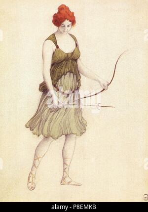 Diseño de vestuario para el ballet 'Sylvia ou La Nymphe de Diane' por Léo Delibes. Museo: Museo Estatal Ruso, San Petersburgo. Foto de stock