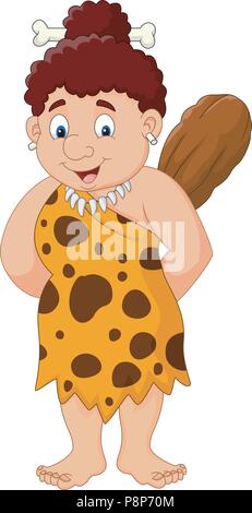 Un feliz cartoon Chica cavernícola con un club Imagen Vector de stock -  Alamy