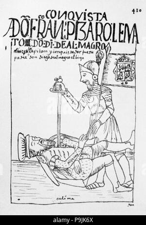 La muerte de Francisco Pizarro a manos de Diego de Almagro, ilustración del libro 'Nueva cr...