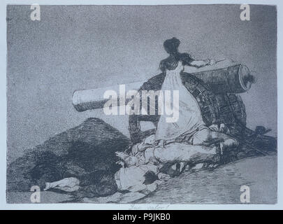 Los desastres de la guerra, una serie de grabados de Francisco de Goya (1746-1828), la placa 7: 'Qué valor'... Foto de stock