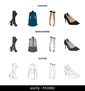 Las mujeres botas altas, abrigos en botones, medias con una banda de caucho  con un patrón, los zapatos de tacón alto. La mujer ropa de colección de  iconos en cartoon,out Imagen Vector de stock - Alamy