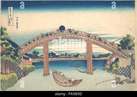 Bajo el puente en Fukagawa Mannen (shita Mannenbashi Fukagawa), de la serie treinta y seis vistas del Monte Fuji (Fugaku sanjurokkei). Artista: Katsushika Hokusai (japonés, Tokio (Edo) Tokio Edo (1760-1849). Cultura: Japón. Dimensiones: 10 x 15 1/8 3/16 in. (25,7 x 38,6 cm). Fecha: ca. 1830-32. Este simple vista frontal del puente Mannen expresa admirablemente el gran carácter monumental del puente. De hecho, como si fueran objeto de un retrato, el puente atrae nuestra atención con un notable sentido de dignidad. Museo: Museo Metropolitano de Arte, Nueva York, Estados Unidos. Foto de stock