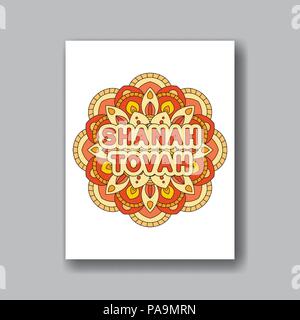 Rosh Hashaná - Año Nuevo Judío diseño de tarjetas de felicitación con ornamento abstracto. Texto de felicitación en hebreo tienen un buen año. Ilustración vectorial. Ilustración del Vector