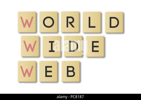 El mensaje World Wide Web hecha con baldosas de Scrabble.
