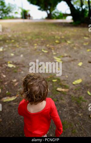Un niño caminando por un sendero, Cardwell, Queensland, Australia Foto de stock