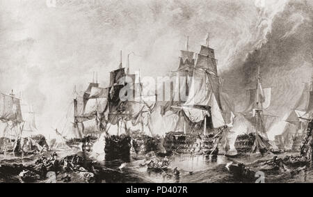La batalla de Trafalgar, el 21 de octubre de 1805, el Cabo de Trafalgar, España. Desde el libro de buques, publicado c.1920. Foto de stock