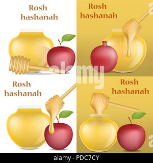 Rosh Hashanah banner concepto, estilo realista Ilustración del Vector