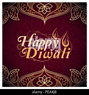 Diwali feliz celebración tarjeta con decoración tradicional y texto Ilustración del Vector