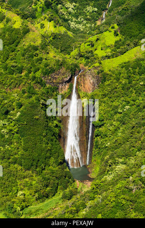 Manawaiopuna Falls (antena), también conocida como Jurassic Park Falls, Hanapepe Valley, Kauai, Hawaii, EE.UU.