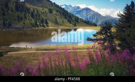Lago de montaña durante el verano, Suiza Foto de stock