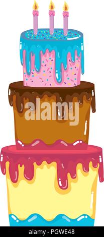 Ilustración vectorial de 3 pisos con torta de cumpleaños feliz
