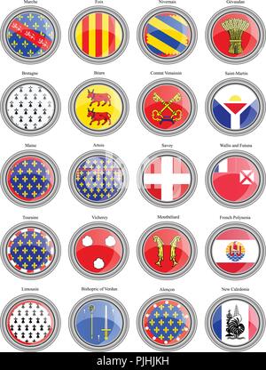 Conjunto de iconos. Regiones de Francia banderas. Ilustración del Vector