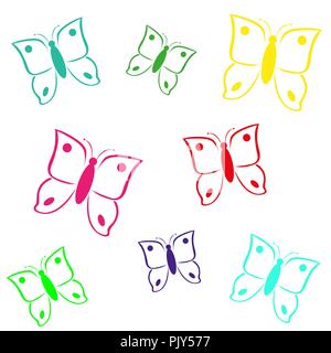 Mariposa Abstracta Multicolor De Piezas. Muchas Mariposas Voladoras.  Ilustración Vectorial Ilustraciones svg, vectoriales, clip art vectorizado  libre de derechos. Image 144109055