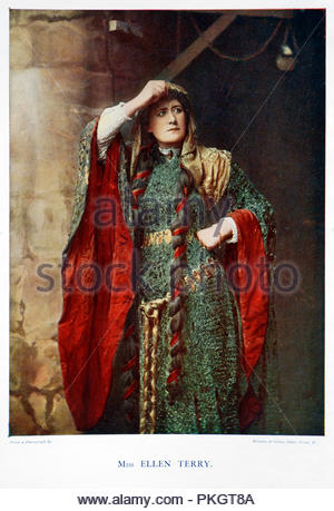 Dame Alice Ellen Terry retrato, 1847 - 1928, conocido profesionalmente como Ellen Terry, fue una actriz inglesa que se convirtió en la principal actriz de Shakespeare en Gran Bretaña. Ilustración en color desde 1899. Foto de stock