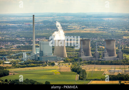 Vista aérea, Gersteinwerk, planta de energía de vapor combinado el carbón y el gas natural, RWE AG en el distrito de Werner Stockum Foto de stock