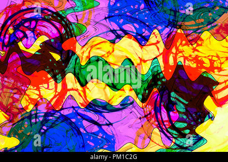 Arte abstracto pintura vibrante colorido fondo en rojo, amarillo, verde y azul Foto de stock