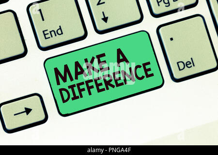 Escribir nota mostrando para hacer una diferencia. Foto marca empresarial mostrando un efecto sobre una persona o situación cause un cambio. Foto de stock