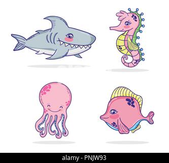 conjunto de animales marinos de dibujos animados 8604911 Vector en Vecteezy