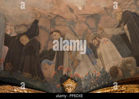 Detalle del Apoteosis de la Virgen, 1896-1898. Pintura mural de la cúpula del cambril de la Virgen. Monasterio de Montserrat. Cataluña. Autor: Llimona, Joan.