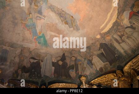 Detalle del Apoteosis de la Virgen, 1896-1898. Pintura mural de la cúpula del cambril de la Virgen. Monasterio de Montserrat. Cataluña. Autor: Llimona, Joan.