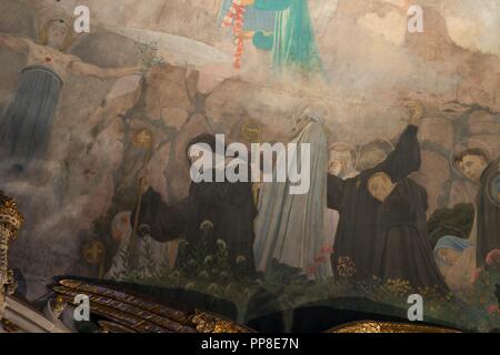 Detalle del Apoteosis de la Virgen, 1896-1898. Pintura mural de la cúpula del cambril de la Virgen. Monasterio de Montserrat. Cataluña. Autor: Llimona, Joan.