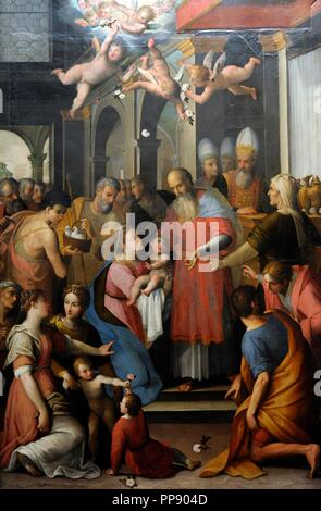 Giovanni Balducci, Il Cosci (1560-1630). Pintor italiano. Presentación en el templo, 1599-1602. Oleo sobre tabla. Museo de Capodimonte, Nápoles, Italia. Foto de stock